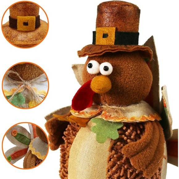 15 Inch 2 Pack Stuffed Turkey Couple Doll Thanksgiving Tabletop Decorations - Picture 6 of 6